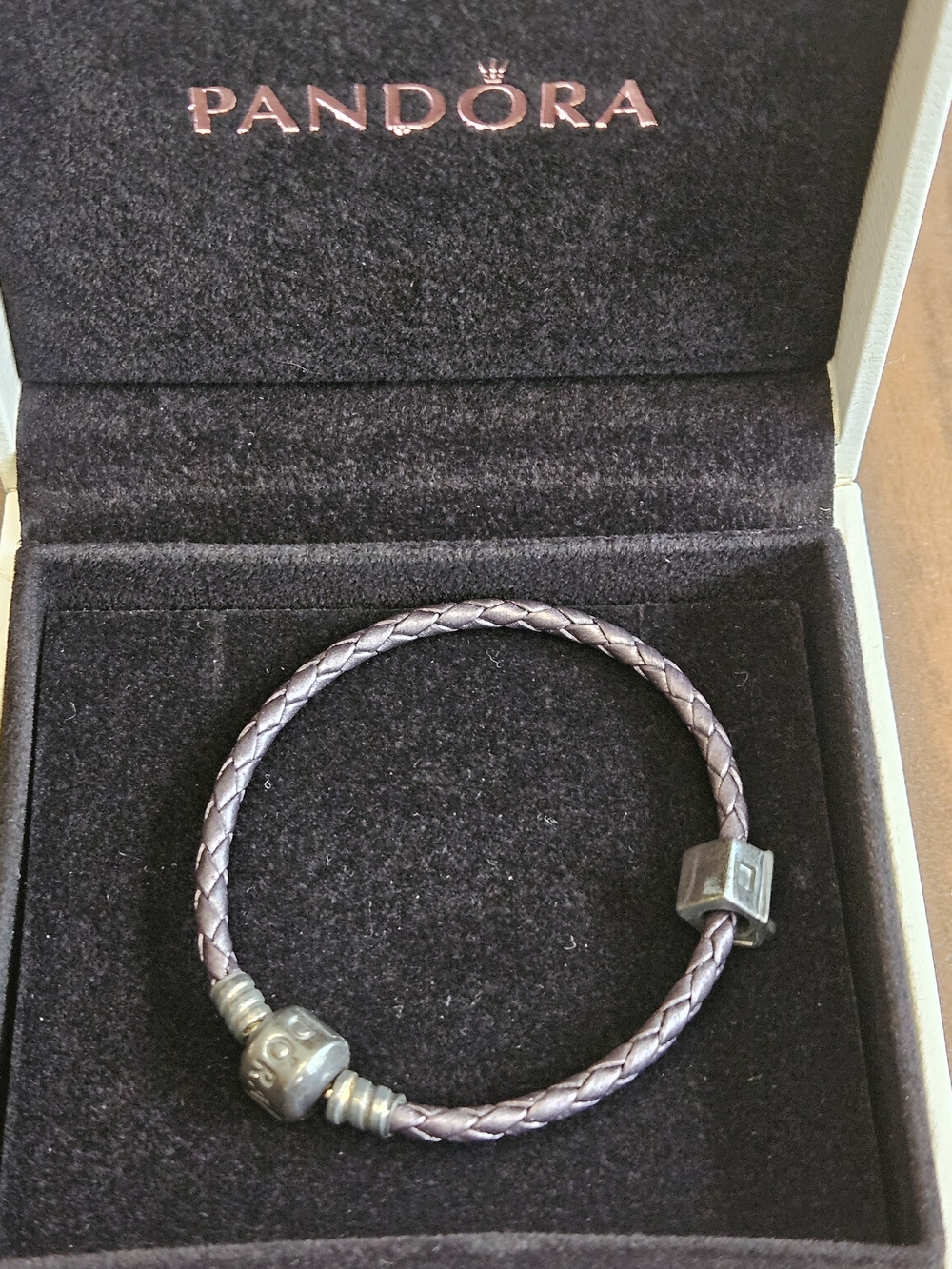 Pandora Braided Leather Charm Bracelet w/ Box